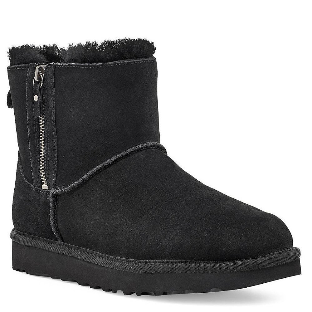 UGG BLACK WATER RESISTANT DOUBLE ZIP MINI BOOTS